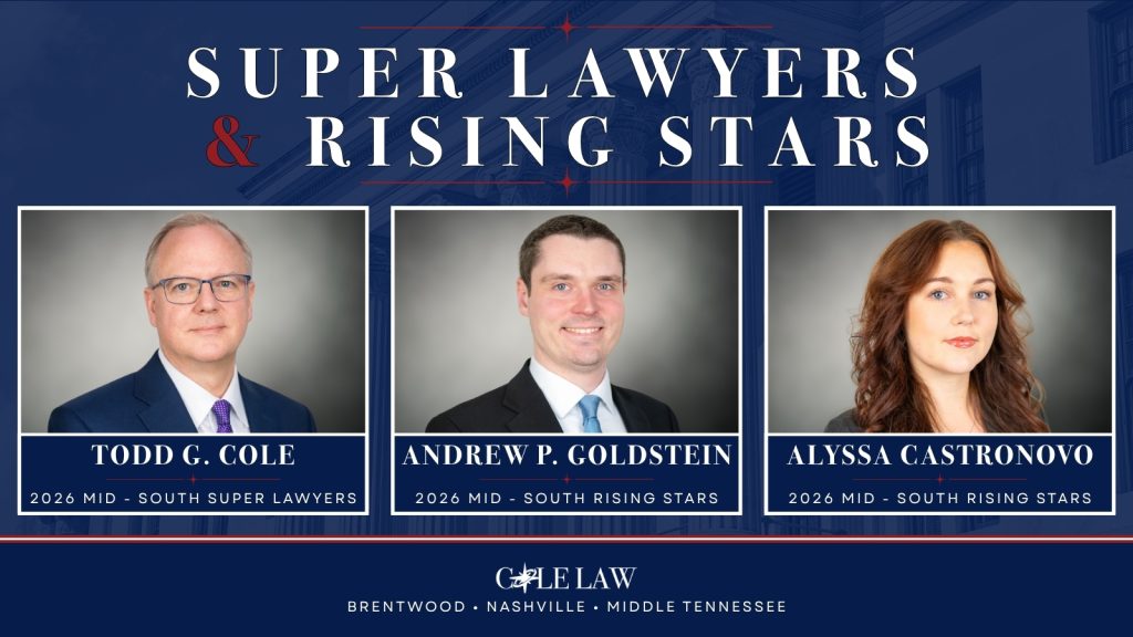 odd G. Cole, Andrew P. Goldstein, and Alyssa Castronovo recognized in the 2026 MidSouth Super Lawyers and Rising Stars lists.